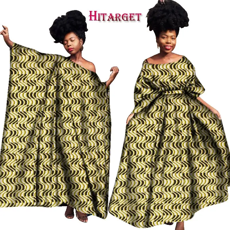 Винтажные африканские платья для женщин Bazin Riche Kanga одежда большой халат Vestidos Dashiki Африканские Восковые платья с принтом Одежда WY1701 - Цвет: Черный
