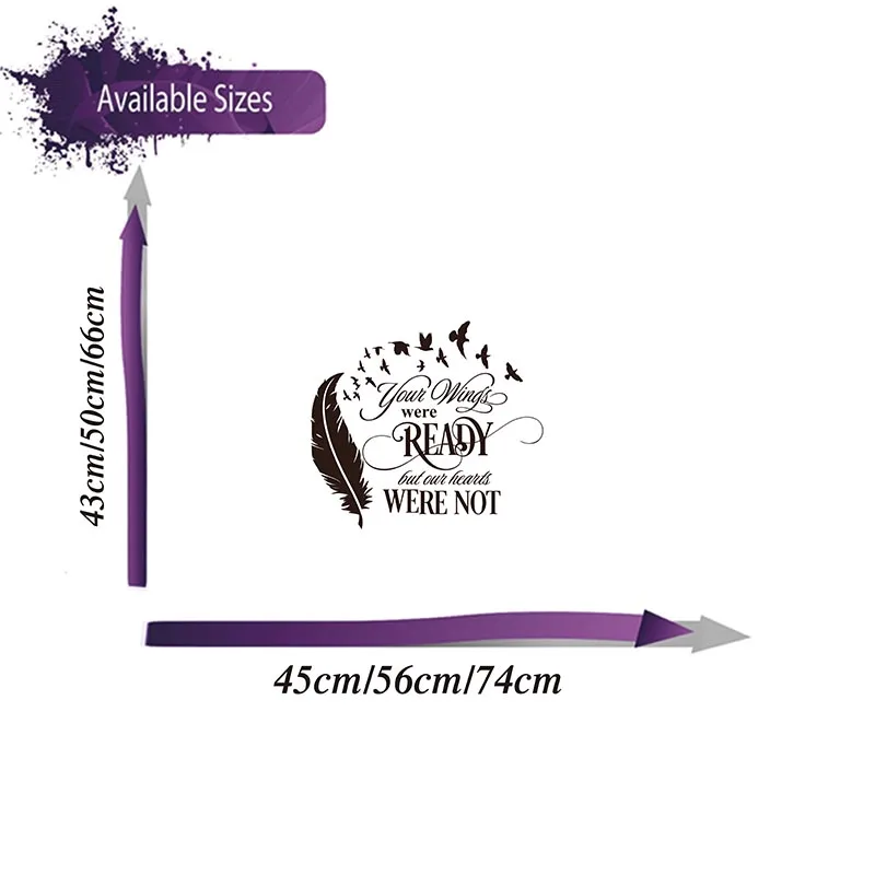 Your Wings Were Ready but Our Hearts Were Not Wall Sticker Nursery Bedroom Wing Feather Bird Love Quote Wall Decal Vinyl Decor (1)