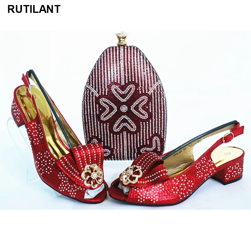 

Nigerian Party Pumps African Party Shoe and Bag Set Red Italian Shoes with Matching Bags for Women Spring Shoes Platform Women