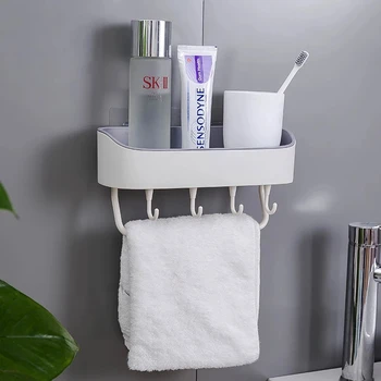 

REMARKABLY Wall-Mounted Storage Rack With Hooks Plastic Towel Hanger Multi-Function Organizer Holder Bathroom Home Accessories