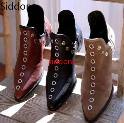 ankle boots for women rivet pointed toe slip-on low heels shoes woman
big size pu leather zapatos de mujer Spring/Autumn B08