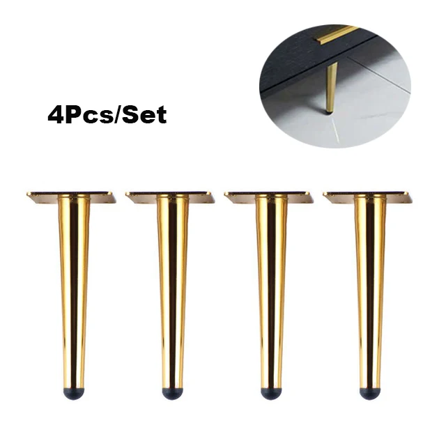 

4 pieces metal furniture feet 25cm, table, cabinet feet, sofa bed, TV cabinet feet with mounting screws, gold straight feet
