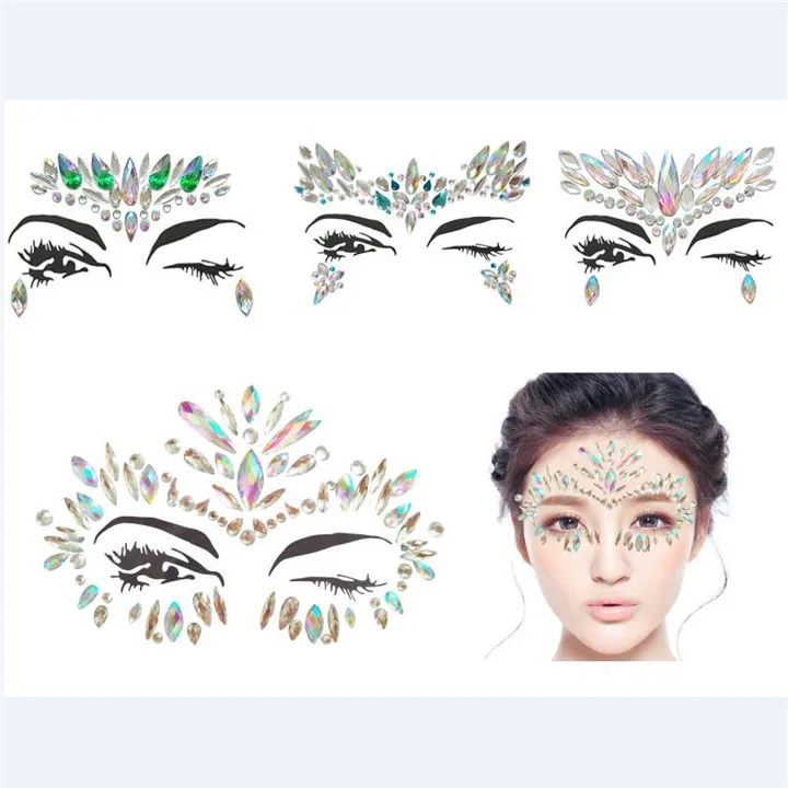 5  Face Stickers For Halloween Christmas Birthday Wedding Women Beauty Makeup Party Decor Colorful Rhinestone Crystal Face Sticker