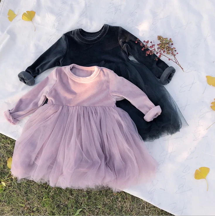 Korean Style Girls Thicken Dress Fashion Autumn Winter Kids Clothes Baby Girls Dresses 1-6 years