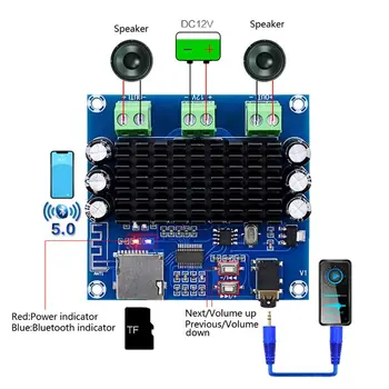 

XH-A272 2x15W Bluetooth 5.0 TDA7297 Card for Digital Wireless Power Amplifier Module Support TF AUX Card