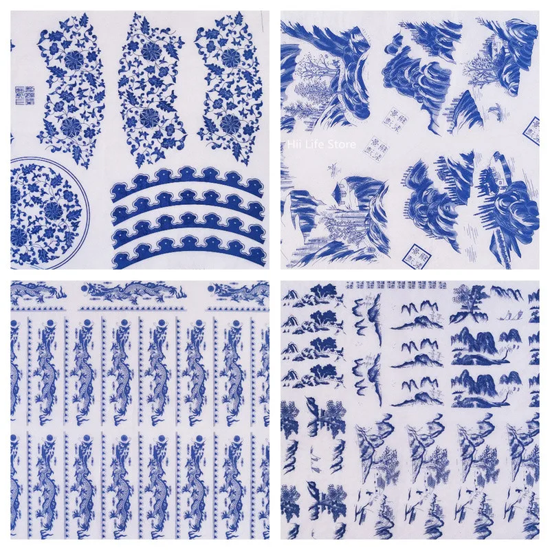Pottery Art Clay Ceramic Underglaze Colored Transfer Flower Paper Jingdezhen Blue and White Porcelain Decals Sticker 47*35cm ceramic transfer paper