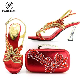 

Hot Selling 2020 Summer New Arrivals Royal Wedding Clutch Bag Match Italian Women Shoes and Bag Matching Set in Red Color