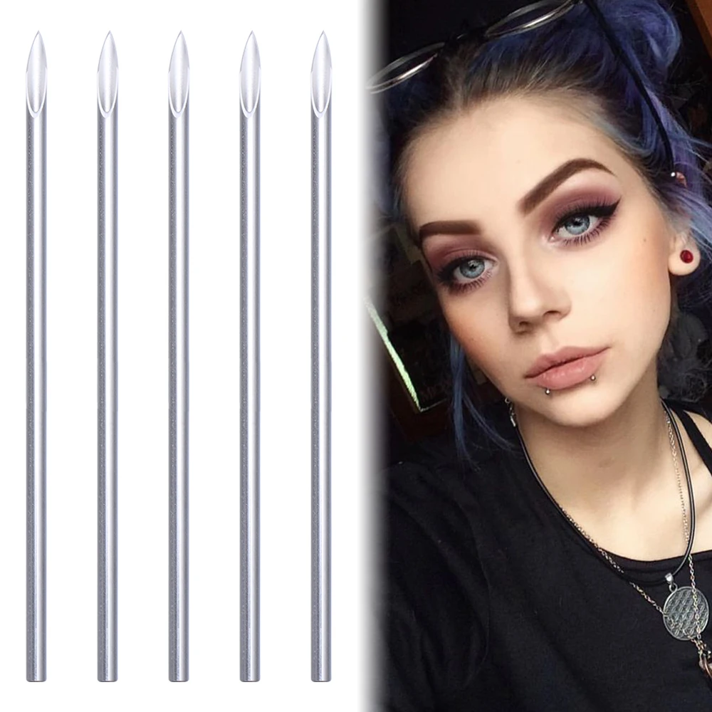 Disposable Sterile Body Piercing Needles Medical Tattoo Needle for Navel Nipple Lip Ear Nose Puncture Surgical Steel Tool 5 PCs