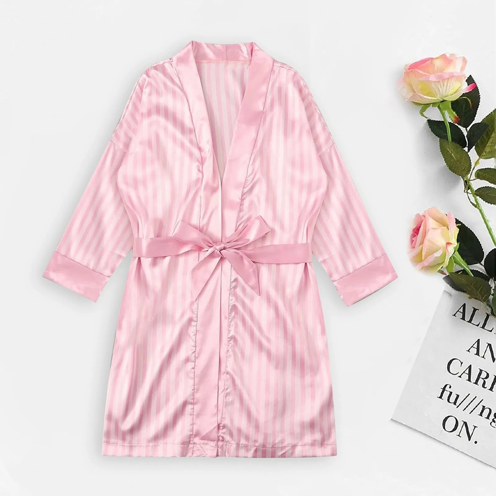 Satin Silk Robe Bathrobe Women Silk Pajamas Striped Printing Sleepwear Robes Sexy Robes Nightgown Pajamas халаты женские