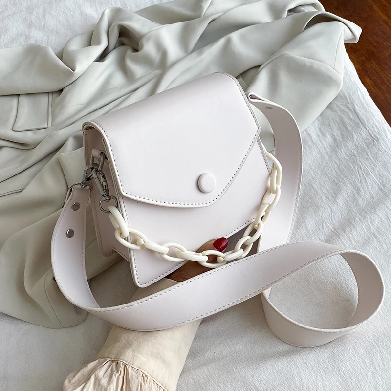 

Solid Color Thick Chain Small PU Leather Crossbody Bags for Women 2020 Summer Shoulder Cross Body Bag Ladies Handbags