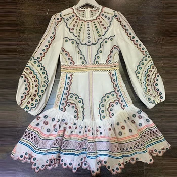 

2020 Vintage Slim O-Neck spring Autumn Floral Print Midi Long Irregular Bandage Dress Women long Sleeve High Waist elegant dress