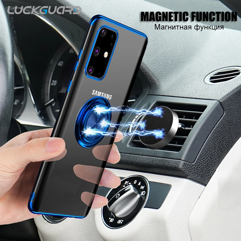 Silicone Case For Samsung Galaxy S8 S9 S10 Plus S20 Ultra Note 20 8 9 10 e A50s M10 M30 Magnetic Ring Holder Clear Covrer | Мобильные
