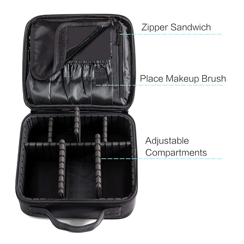 

Travel Makeup Train Case, Portable Travel Makeup Bag, 10 Inch Cosmetic Case Organizer with Adjustable Compartments