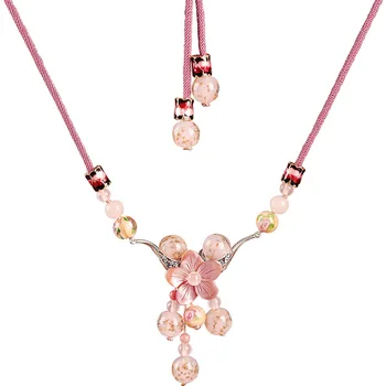 

Fashion Crystal Sea Shell Flower Pink Colours Glaze Flower Pendant Rope Chain Necklace Jewelry Fine for woman girls