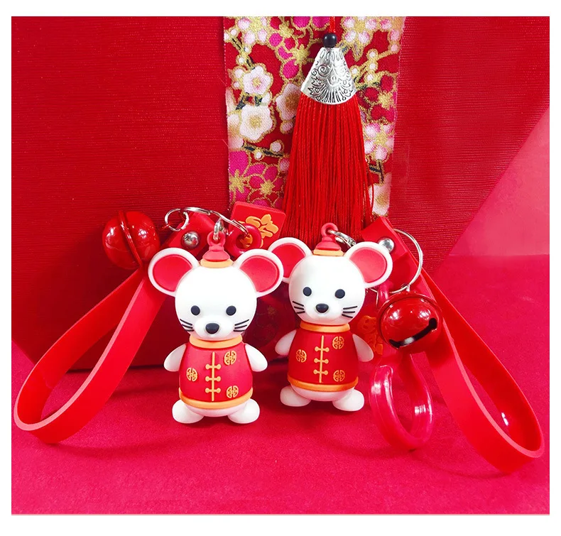 New Creative cute Epoxy Lucky mouse keychain Key Holder Fashion couple key chain Key ring bag pendant New Year Gifts