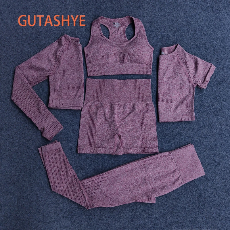 Gym Clothing Leggings Sportswear Crop-Top Yoga-Set Fitness Long-Sleeve Seamless Workout