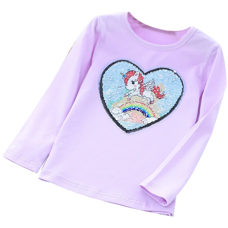 Детская футболка для девочек осенние детские хлопковые футболки с единорогом Топ с блестками, футболка для малыша одежда для детей повседневная одежда с длинными рукавами