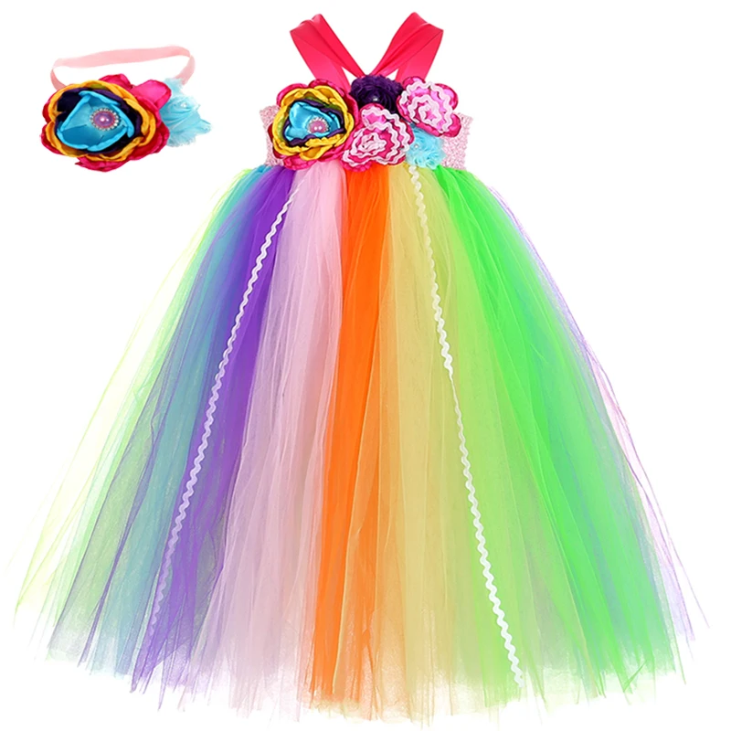 Sweet Baby Kids Candy Tutu Dress Rainbow Flowers Girls Bow Carnival Birthday Halloween Easter Costume With Headband 12 M-14 Y | Детская