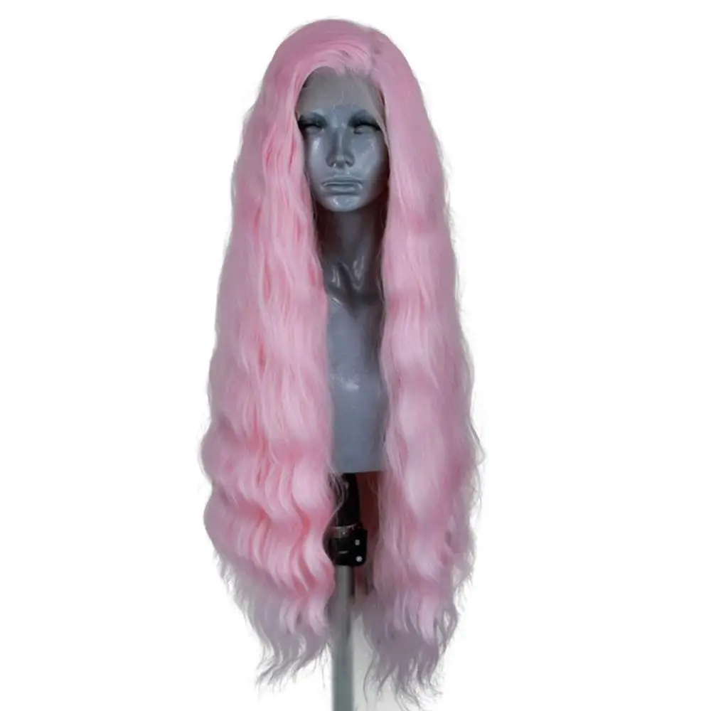 Websterwigs розовый термостойкие волокна волос парик для женщин длинные волны синтетические кружева передние парики с боковой частью Glueless Косплей
