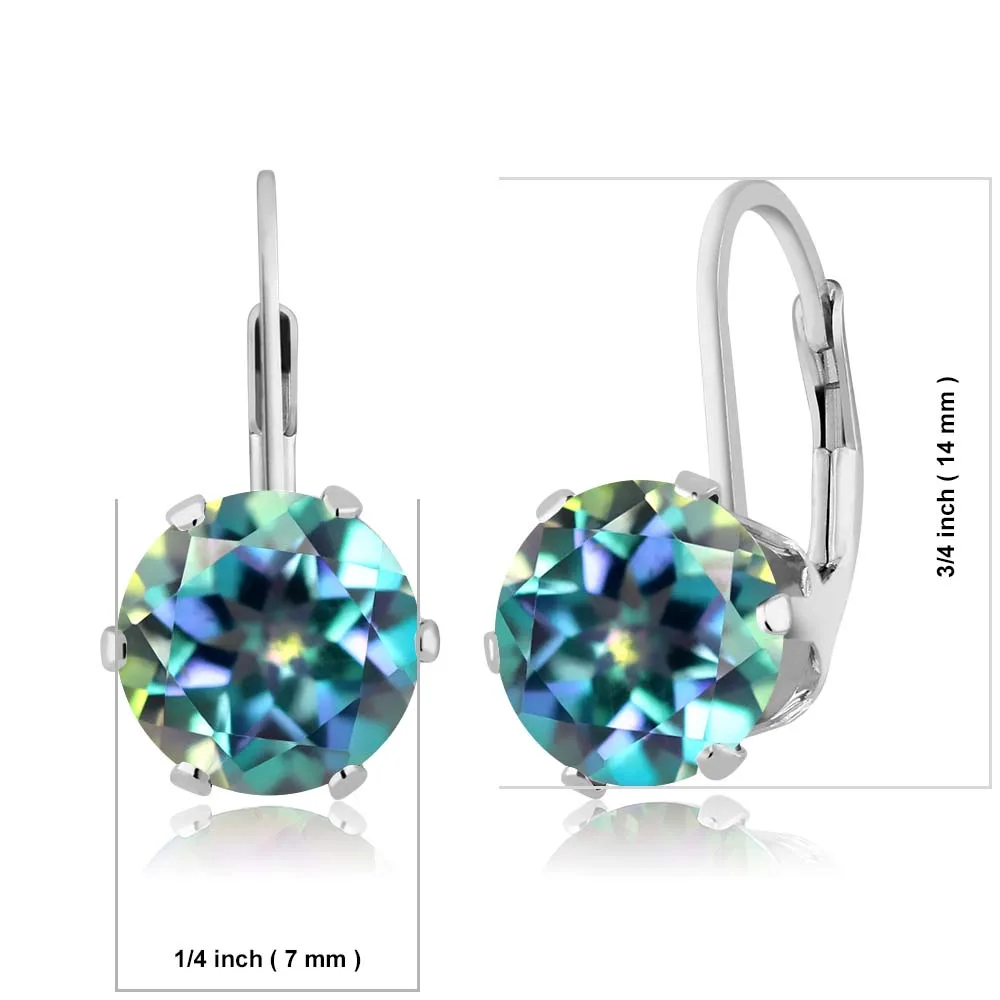 GemStoneKing 4.00Ct круглый тысячелетия Синий Мистический топаз Висячие серьги Твердые 925 пробы Серебряное колье с подвеской с камнями, хорошее ювелирное изделие, для Для женщин
