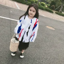 Корейский стиль, комбинированная куртка с мехом кролика Рекс, детское меховое пальто с круглым вырезом, зимняя верхняя одежда для детей, детская меховая одежда
