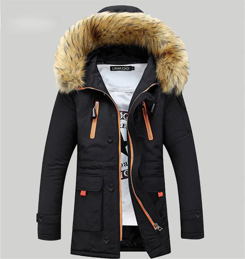 Зимние мужские Длинные парки с теплым меховым воротником, пальто с капюшоном, мужское плотное пальто на молнии с несколькими карманами, дизайн, новая брендовая мужская куртка - Цвет: JL19 Black