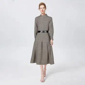 

[2020 Spring and autumn new style ] style waist lattice dress mid-long fashion retro a-line skirt