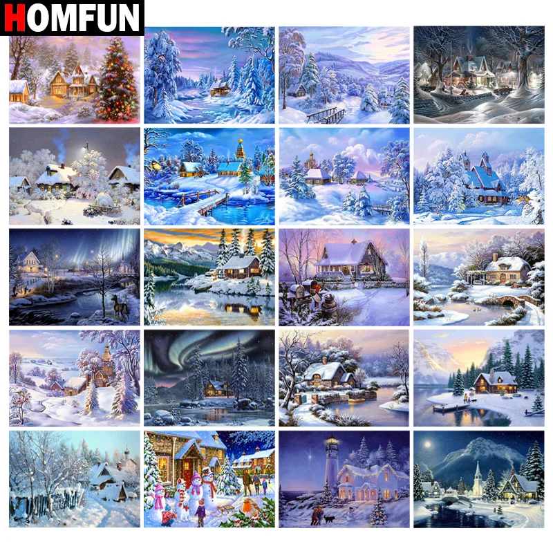 Квадратная/круглая Алмазная картина HOMFUN 5D сделай сам вышивка Дом снежный зимний