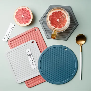 

DUNXDECO Table Placemat Coffee Cup Hot Insulation Pad Silicone Coaster Modern Simple Geometric Shape Kitchen Desk Mat 4PC Set