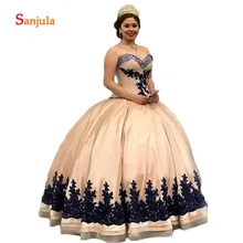 Атлас цвета шампана бальное платье без бретелек Quinceanera блестками черного цвета с аппликацией Выпускные вечерние платья vestidos de и фуршетов великолепные D1279