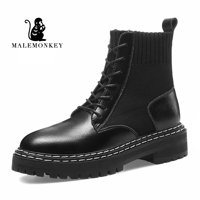 

Malemonkey Size35-40 Winter Fashion Lady Boots Lace-up Round Toe Lady Martin Boots Riding Equestrian Ankle