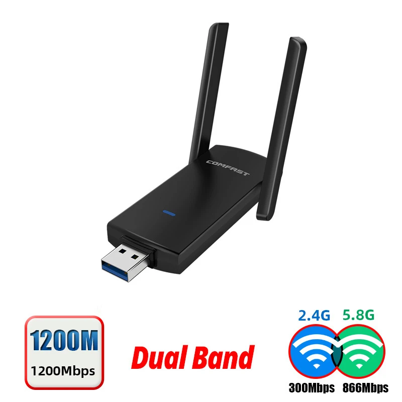 Mini receptor Wifi USB de 1200Mbps para PC de escritorio, adaptador de GHz + 2,4 GHz, tarjeta de inalámbrica, antena de alta velocidad| Tarjetas de red| - AliExpress
