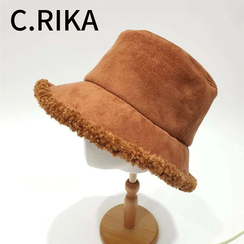 Winter Lamb Wool Suede Bucket Hat Women Thick Warm Fur Fisherman Hat Girls Solid Casual Fashion Panama Travel Harajuku Bob
