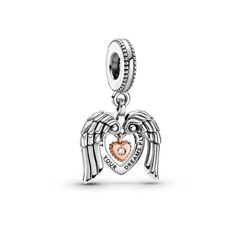 

Club 2021 Angel Wings Heart Dangle Charms 925 Sterling Silver Pendant Beads Fit Bracelets Necklace Gift DIY For Women Jewelry