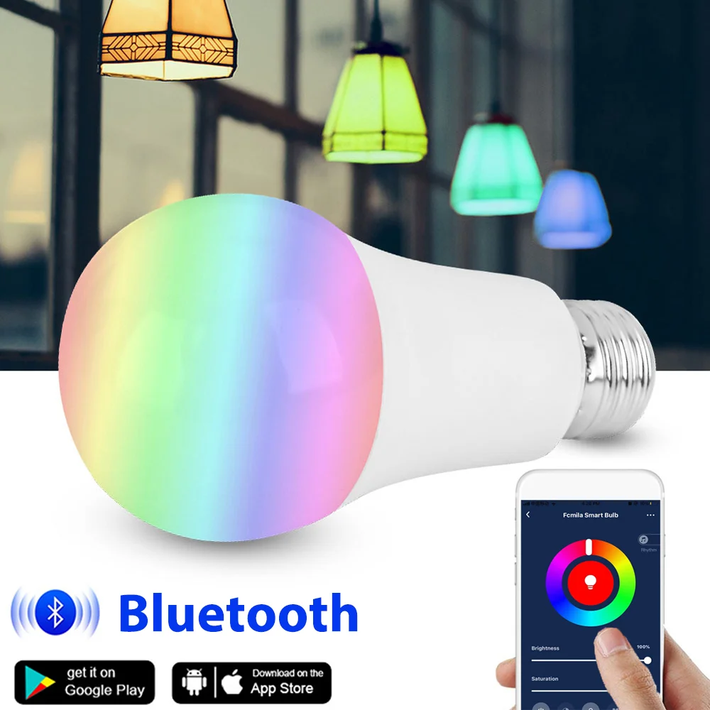 

E27 RGB Bluetooth LED Bulb AC85-265V Lights 15W RGB Lampada Changeable Colorful RGBWW LED Lamp With Remote+Memory Mode For Home