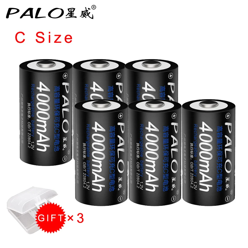 PALO 6 шт. батареи PALO C размер батареи 1,2 V Ni-MH 4000mAh перезаряжаемые батареи C Batter Bateria Baterias для камеры - Цвет: 6PCS C Size Battery