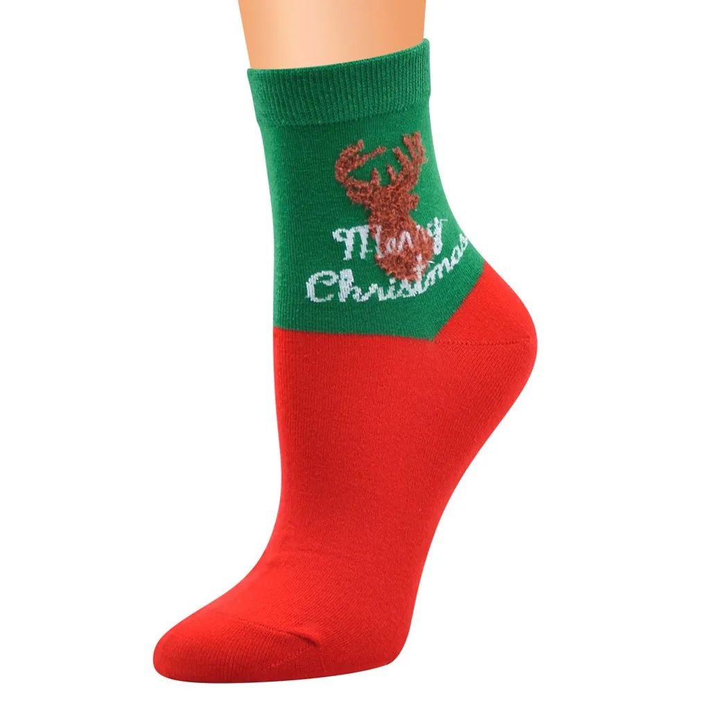 Рождественские носки, женский из смеси хлопка, милый мультяшный принт, Забавный снеговик, Санта Клаус, лось, счастливые носки, Sokken Dames,, OY50 - Цвет: as photo
