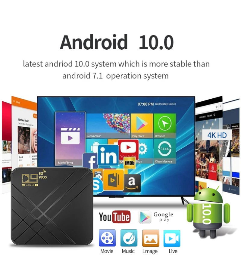 ТВ-приставка D9 Android 1080 2 + 16 ГБ 4K 4 P Wi-Fi ГГц | Электроника