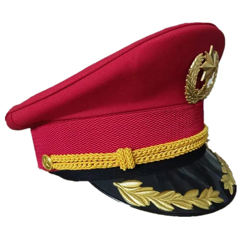 

Spring Autumn Red Officer Visor Cap Army Hat Cortical Military Hats Police Cap Cosplay as Halloween Christmas Gift