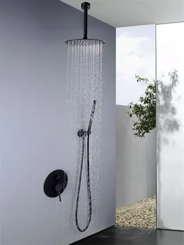 

Black Brass Bathroom Shower Set In-Wall RainShower Faucet Wall or Ceiling Wall Mounted Shower Mixer 8" Shower Head with handheld