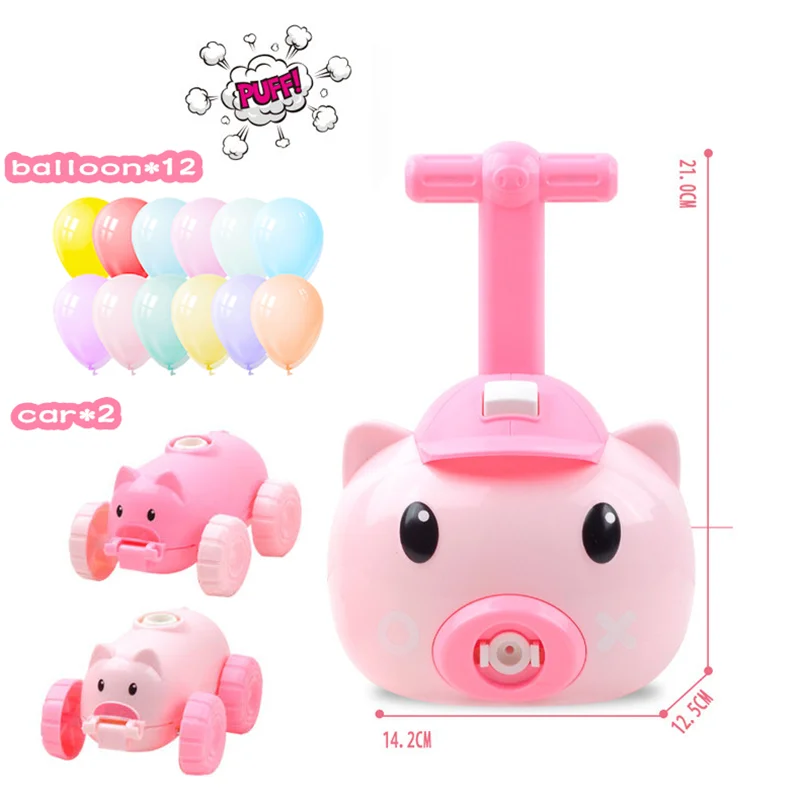 Cartoon-Pig-Inertial-Air-Power-Balloon-Car-Toy-Kid-Puzzle-Fun-Education-Science-Experiment-Toy-Balloon