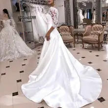 Простое длинное атласное свадебное платье без бретелек с короткими рукавами, кружевная куртка, элегантное Плиссированное длинное свадебное платье с открытой спиной и пуговицами