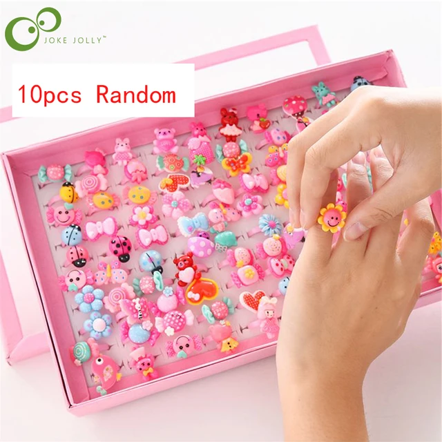 10pcs Cartoon Plastic Children's Rings Wholesale Resin Accessories Small Rings Handmade Little Girls Bracelets Baby Prizes WYW 1