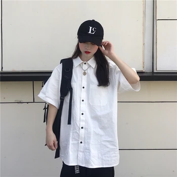 

Korean Retro Casual Classic Men Shirt Solid Black Loose Short Sleeve Button Shirts Overhemden Heren Summer Men Clothes MM60NCS