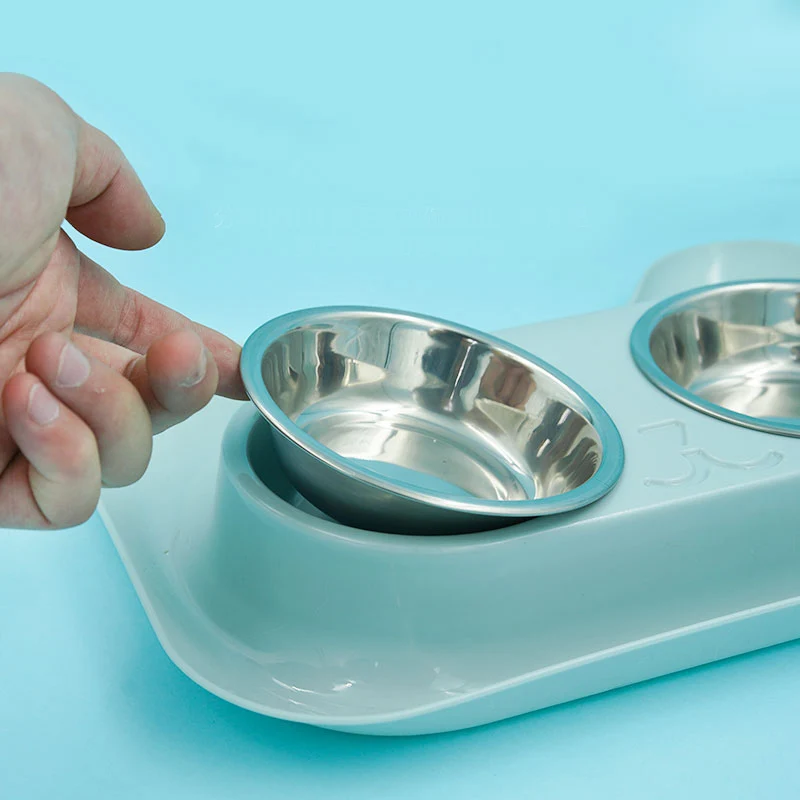 1Pc Durable Double Stainless Steel Dog Cat Bowls with Non-spill& Non-skid Design for Pet Food and Water Elevated Feeder K1122 D