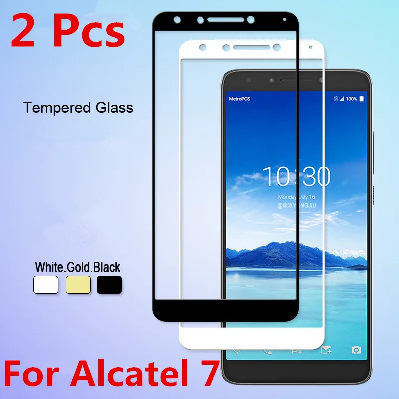 2 Pcs High quality cell phone Full cover Protective Glass For Alcatel 7 Tempered Screen Protector Film Case black white | Мобильные