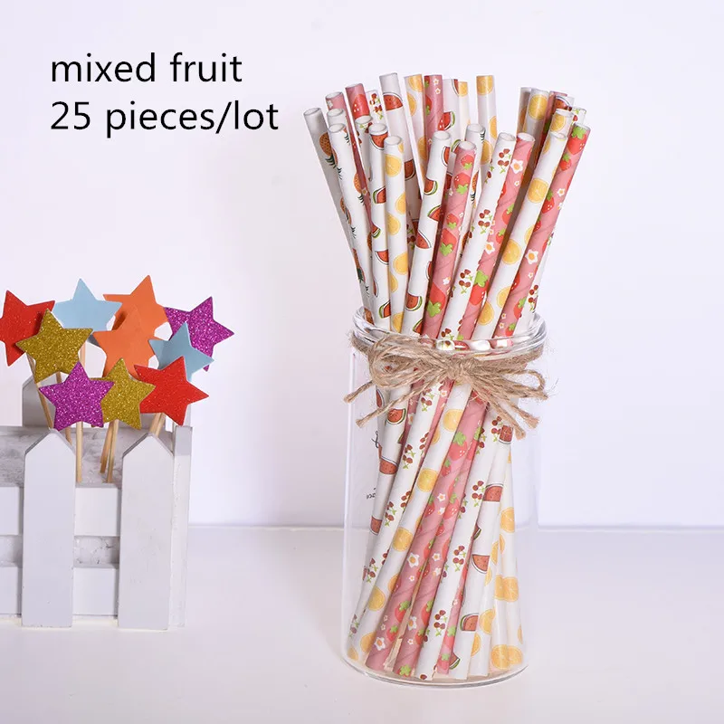 fruit mixed Фрукты, ананас, клубника, арбуз, лимон, бумажные соломинки для дня рождения, свадьбы, декоративные вечерние товары, креативные питьевые соломинки - Цвет: fruit mixed