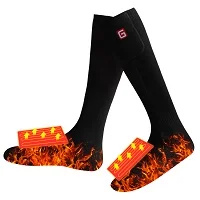 Winter Sports Socks New Year Gift Battery Heat Knee High Stockings Battery Heating Foot Warming Cotton Socks Gray Men Women - Цвет: Black