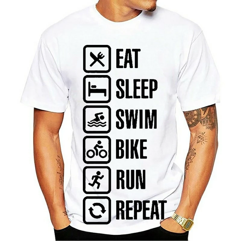 

Designing Casual Eat sleep swim bike run repeat - triathlon t shirt men and women Formal men's tshirts Crew Neck slogan HipHop
