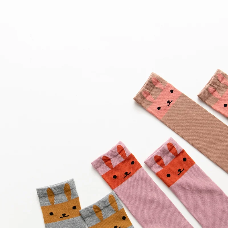 3 пары; Детские хлопковые длинные гольфы в полоску с милым рисунком животных для маленьких девочек; удобные мягкие Гольфы выше колена